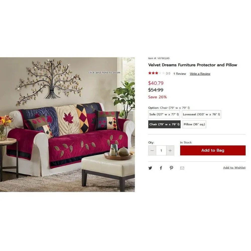 Seventh Avenue Velvet Dreams Chair Protector 6781792 79 x 79